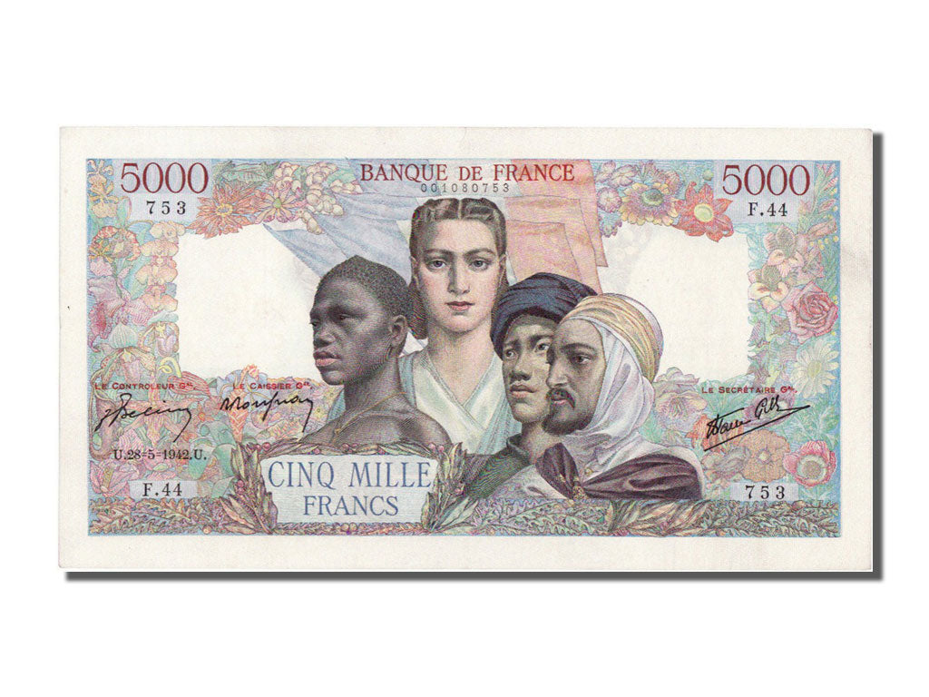 FRANCE, 5000 Francs, 1942, KM #103a, 1942-05-28, AU(50-53), Fayette #47.2