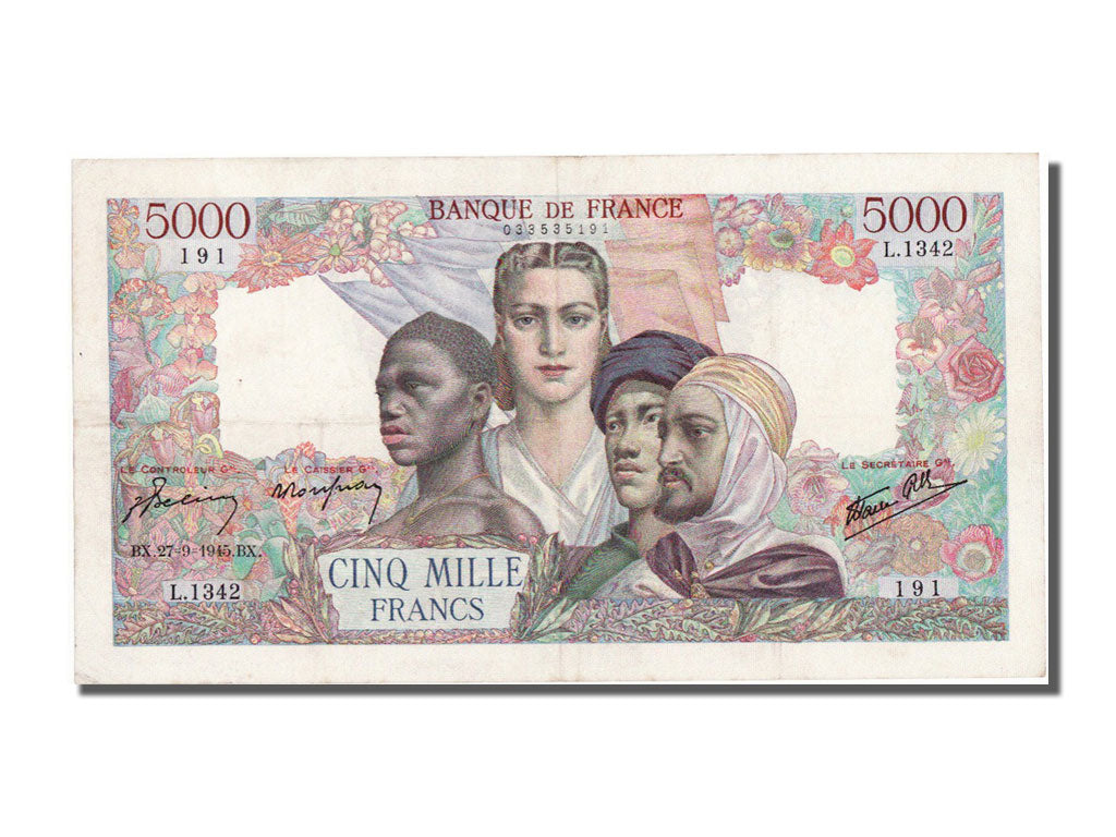 FRANCE, 5000 Francs, 1945, KM #103c, 1945-09-27, AU(50-53), Fayette #47.45