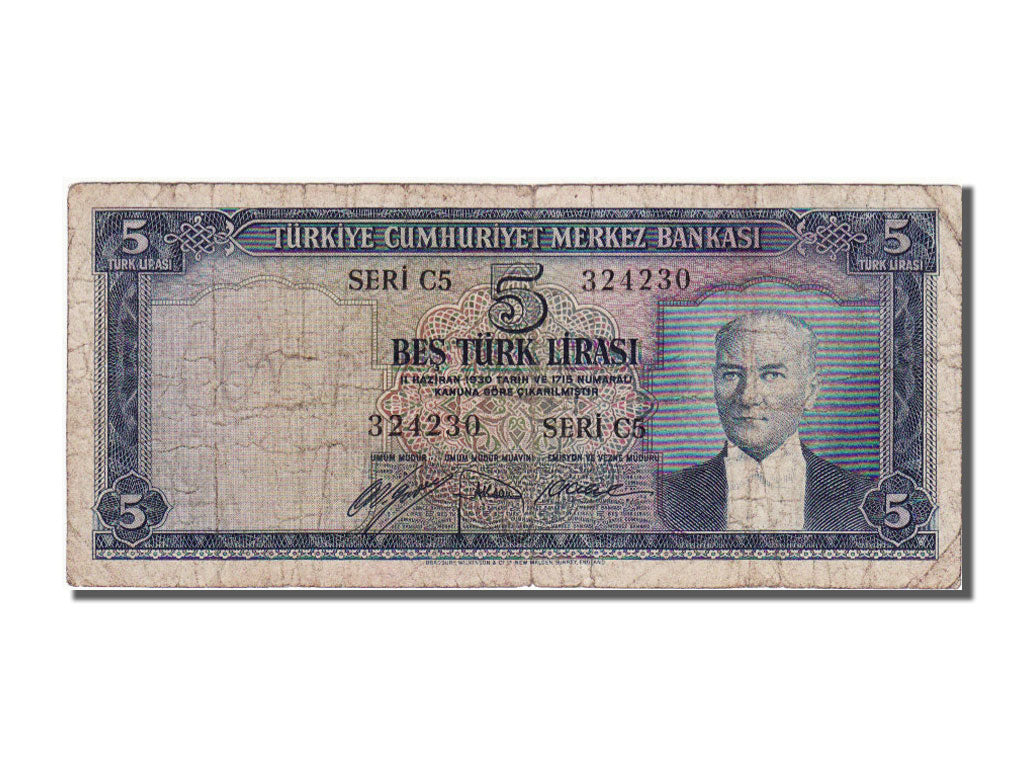 Turkey, 5 Lira, 1952, 1952-11-10, EF(40-45), 324230
