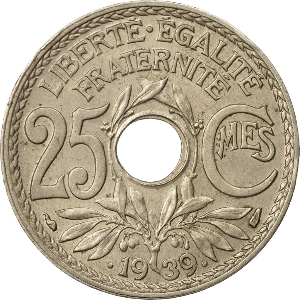 Moneta, Francia, Lindauer, 25 Centimes, 1939, MB+, Nichel-bronzo, KM:867b