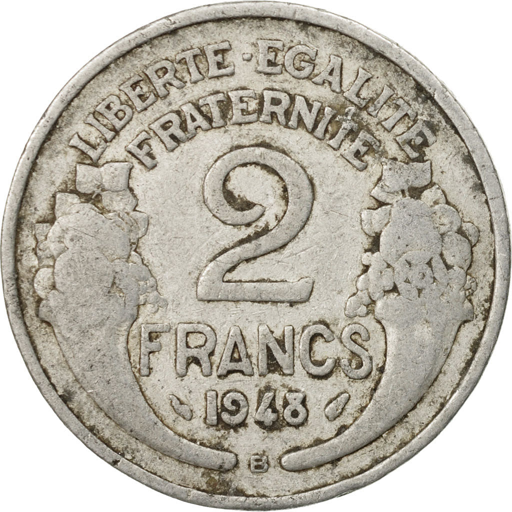 Moneta, Francia, Morlon, 2 Francs, 1948, Beaumont - Le Roger, MB, Alluminio