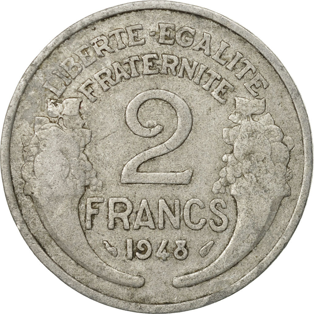 Moneta, Francia, Morlon, 2 Francs, 1948, Paris, MB+, Alluminio, KM:886a.1