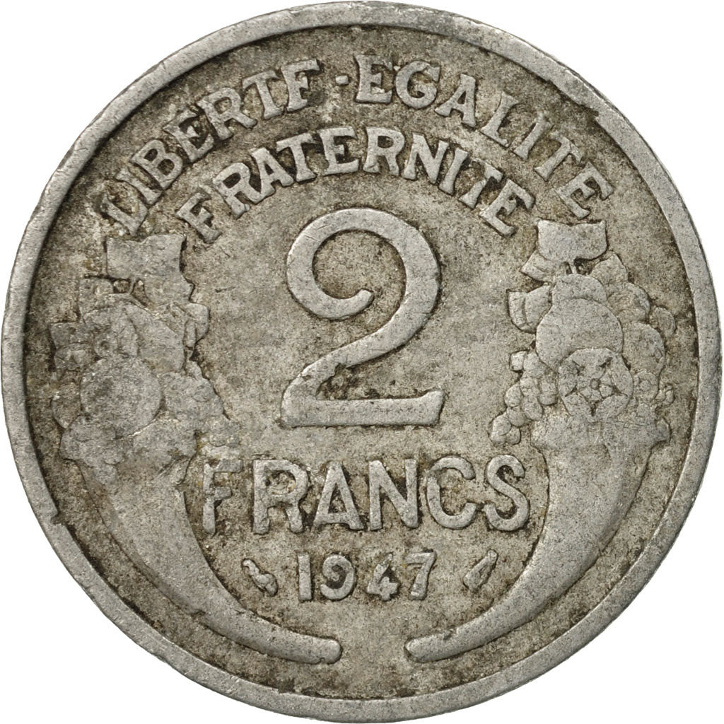 Moneta, Francia, Morlon, 2 Francs, 1947, Paris, MB, Alluminio, KM:886a.1
