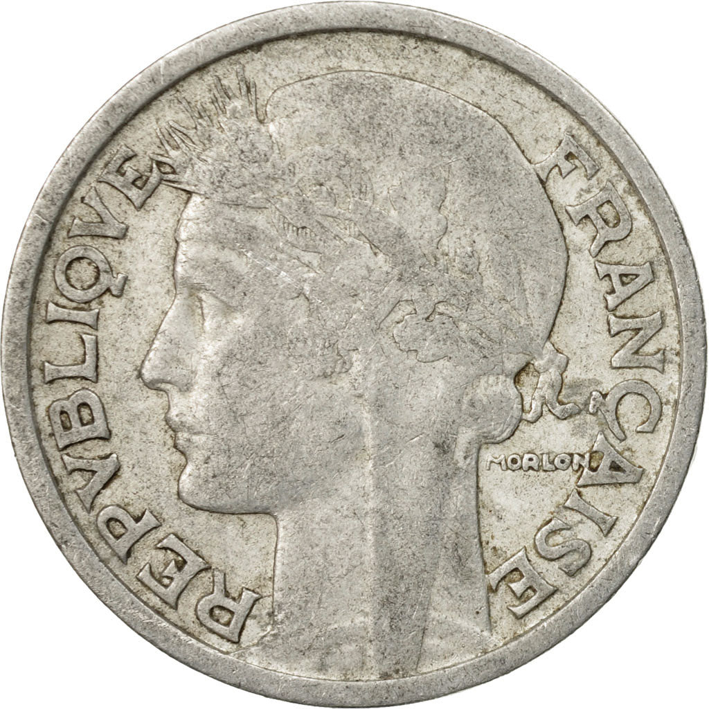 Moneda, Francia, Morlon, 2 Francs, 1947, Paris, BC+, Aluminio, KM:886a.1