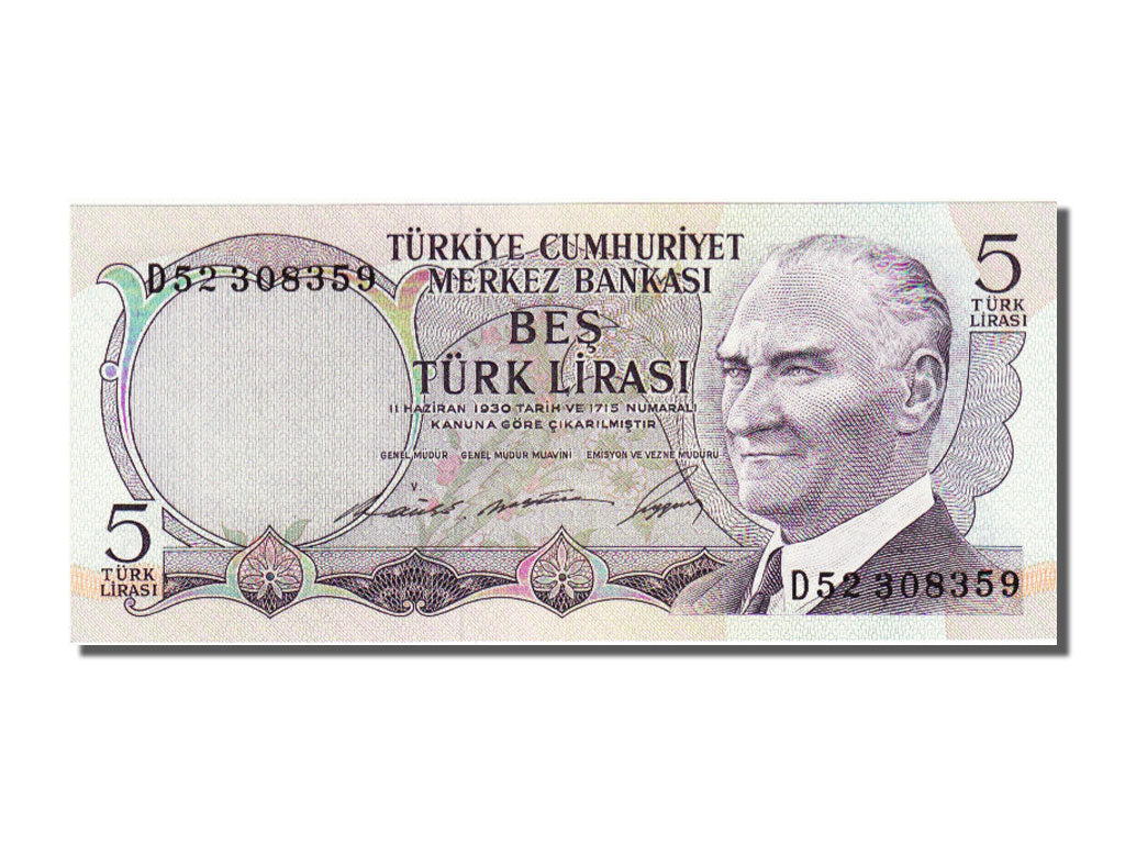Turkey, 5 Lira, 1968, KM #179, 1968-01-08, UNC(65-70), D52308359