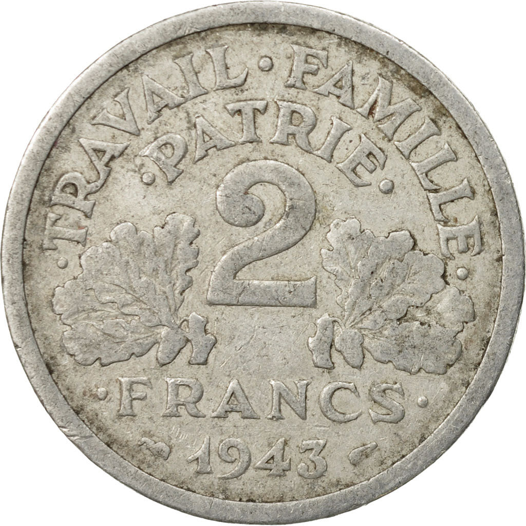 Monnaie, France, Bazor, 2 Francs, 1943, Beaumont - Le Roger, TB, Aluminium