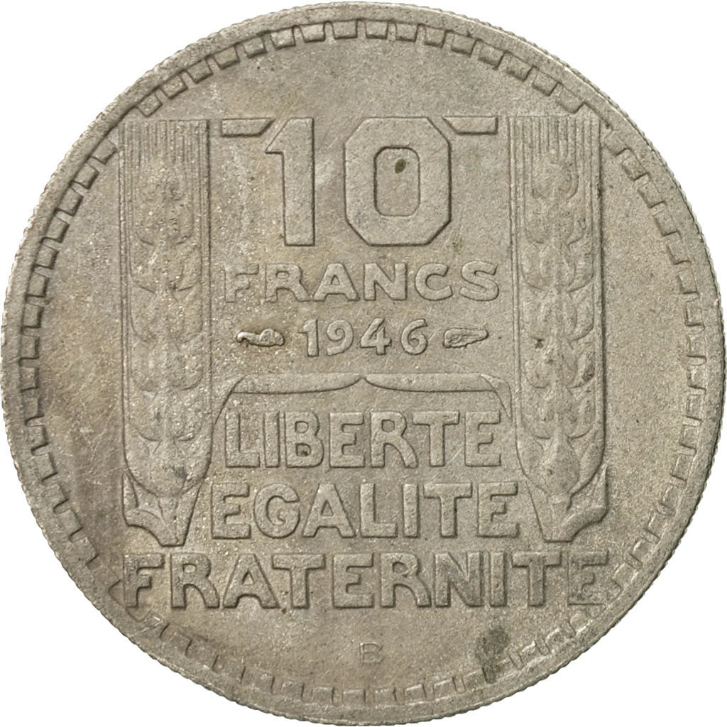 Moneda, Francia, Turin, 10 Francs, 1946, Beaumont - Le Roger, BC+, Cobre -