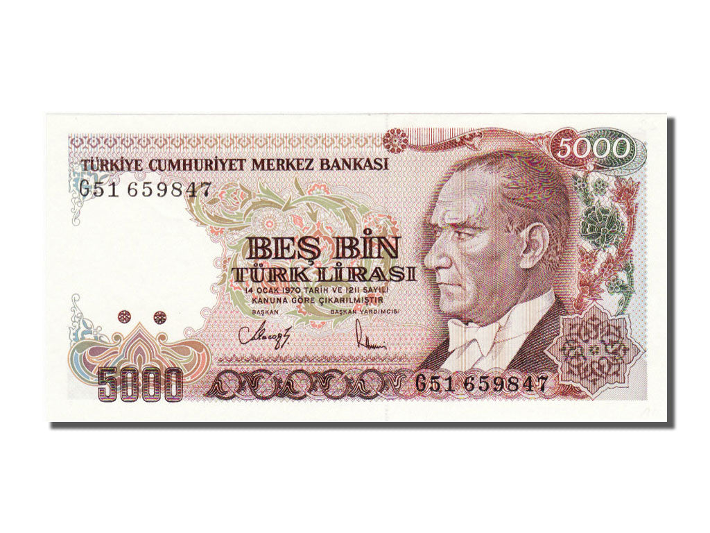 Turkey, 5000 Lira, 1970, KM #198, UNC(65-70), G51659847