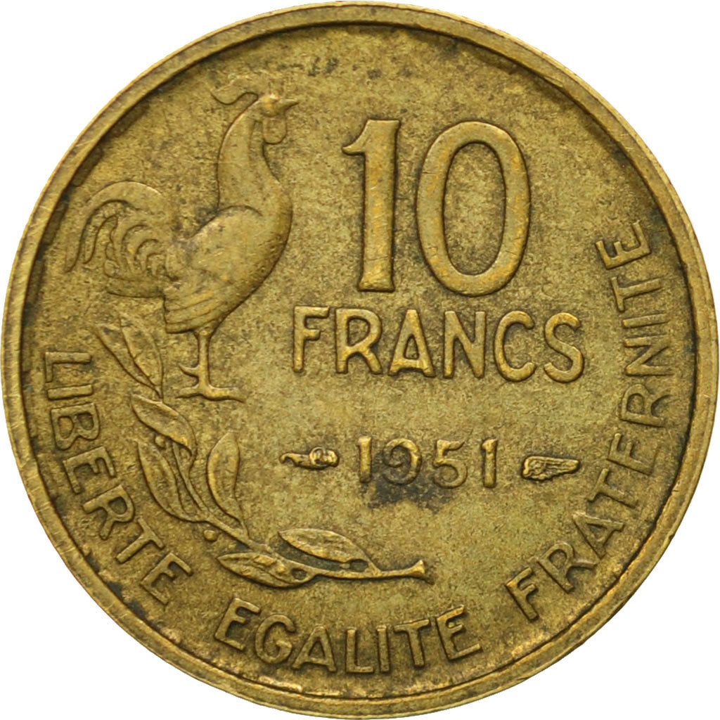 Munten, Frankrijk, Guiraud, 10 Francs, 1951, Paris, FR+, Aluminum-Bronze