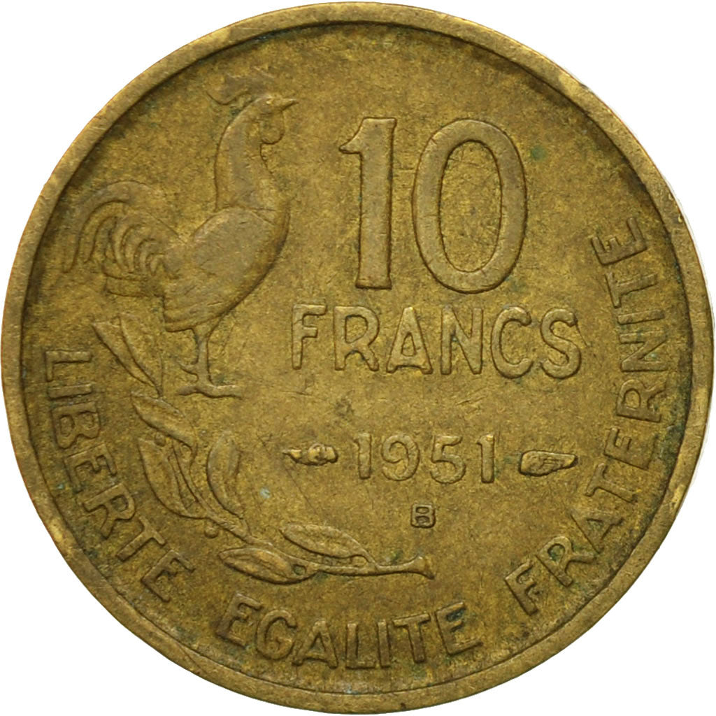 Munten, Frankrijk, Guiraud, 10 Francs, 1951, Beaumont - Le Roger, FR+