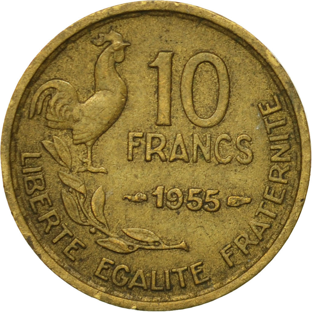 Munten, Frankrijk, Guiraud, 10 Francs, 1955, Paris, FR+, Aluminum-Bronze