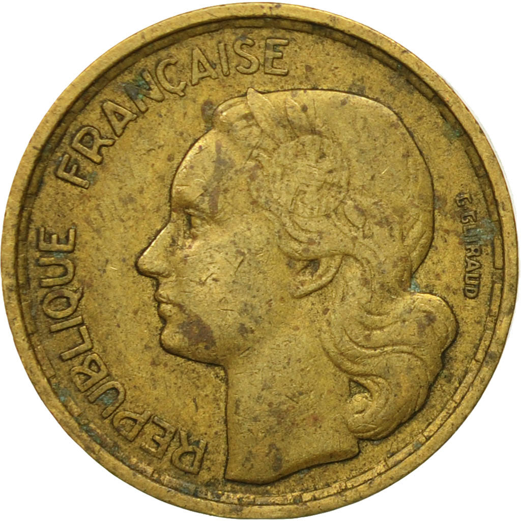 Moneda, Francia, Guiraud, 10 Francs, 1957, Paris, BC+, Aluminio - bronce