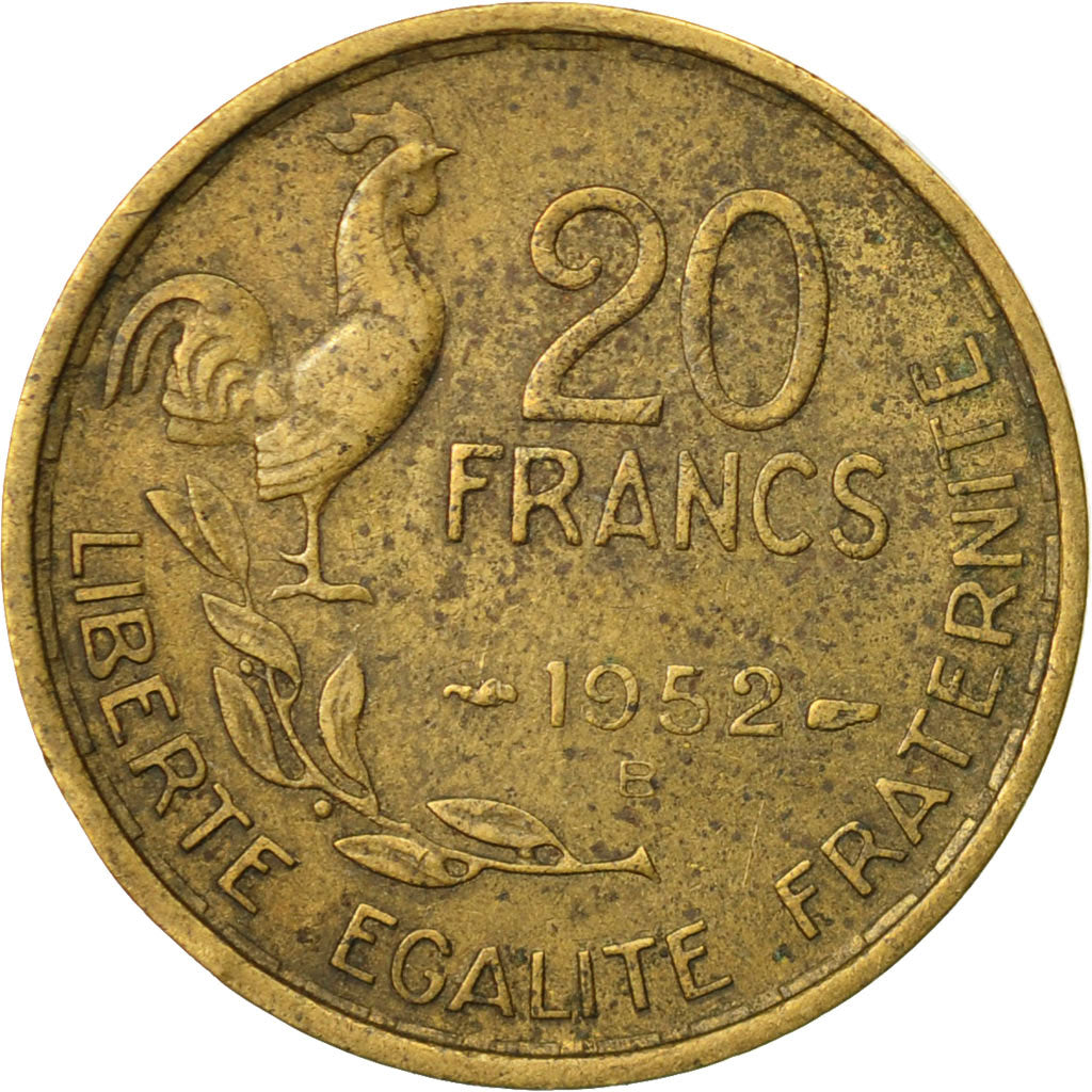 Moneta, Francia, Guiraud, 20 Francs, 1952, Beaumont - Le Roger, MB+