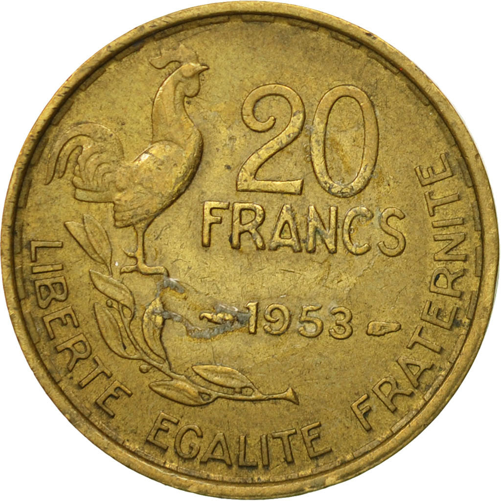 Moneta, Francia, Guiraud, 20 Francs, 1953, Paris, MB+, Alluminio-bronzo
