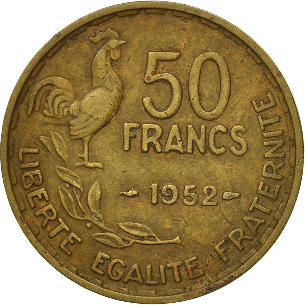 Munten, Frankrijk, Guiraud, 50 Francs, 1952, Paris, FR+, Aluminum-Bronze