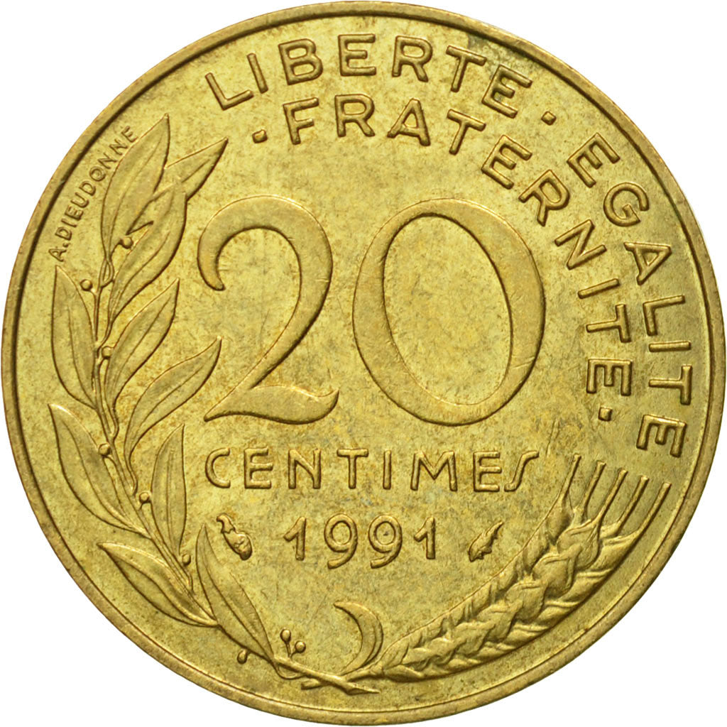 Moneta, Francia, Marianne, 20 Centimes, 1991, Paris, BB, Alluminio-bronzo