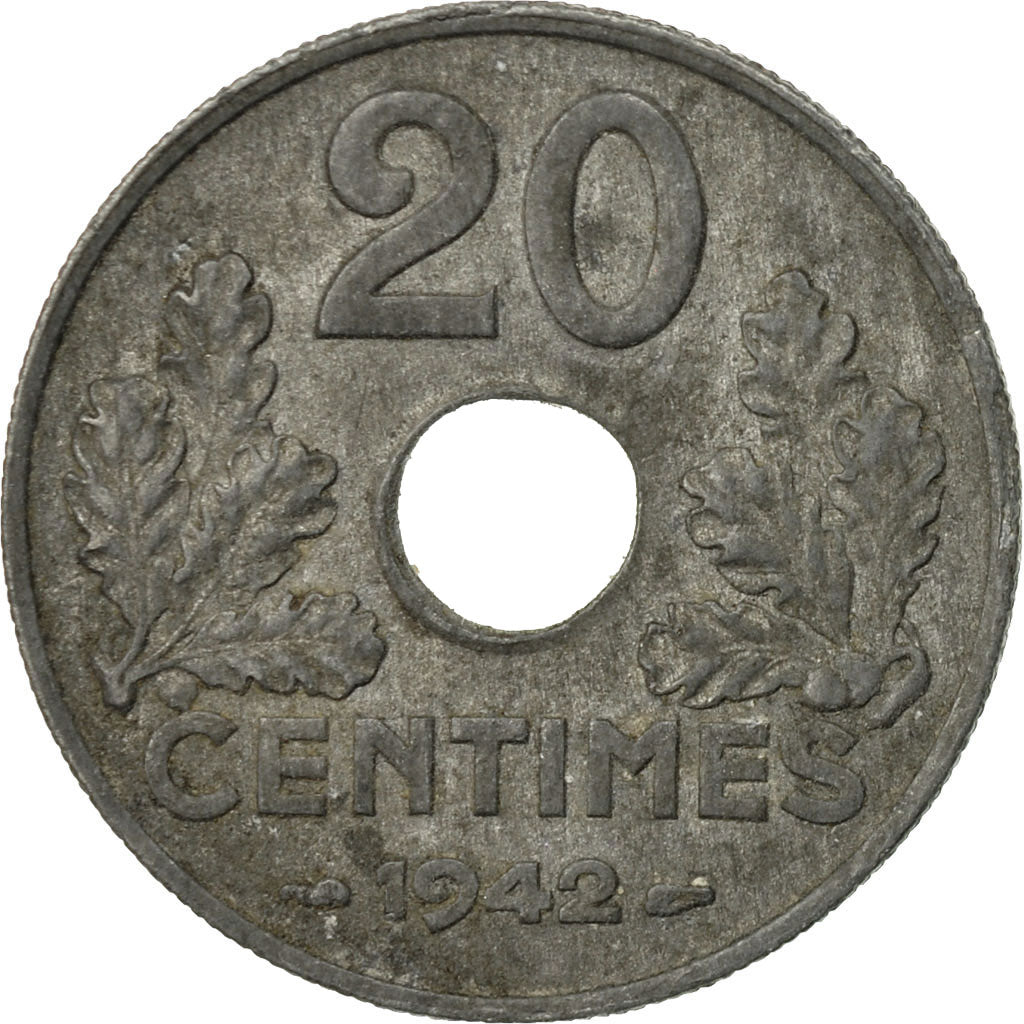 Moneta, Francia, État français, 20 Centimes, 1942, Paris, MB+, Zinco