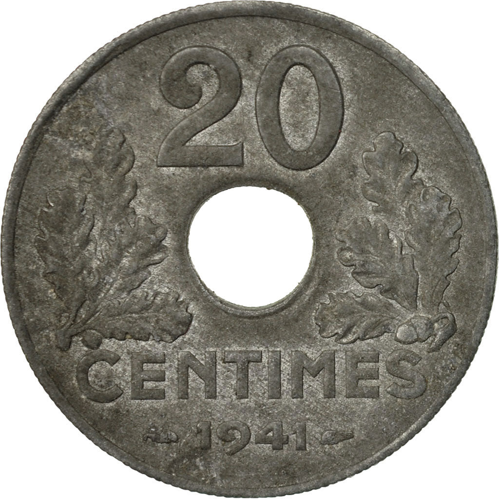 Coin, France, État français, 20 Centimes, 1941, Paris, VF(30-35), Zinc