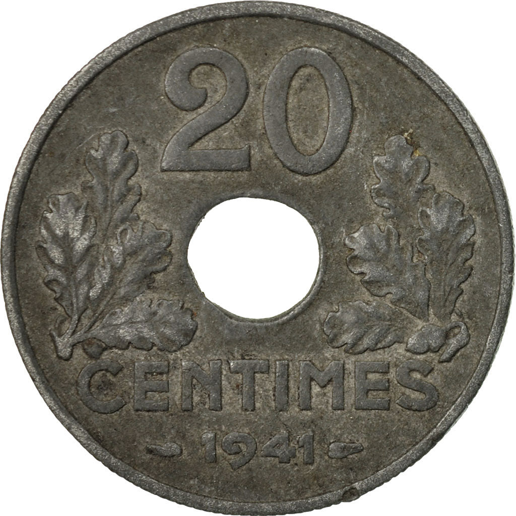 Moneta, Francia, État français, 20 Centimes, 1941, Paris, MB, Zinco, KM:900.1