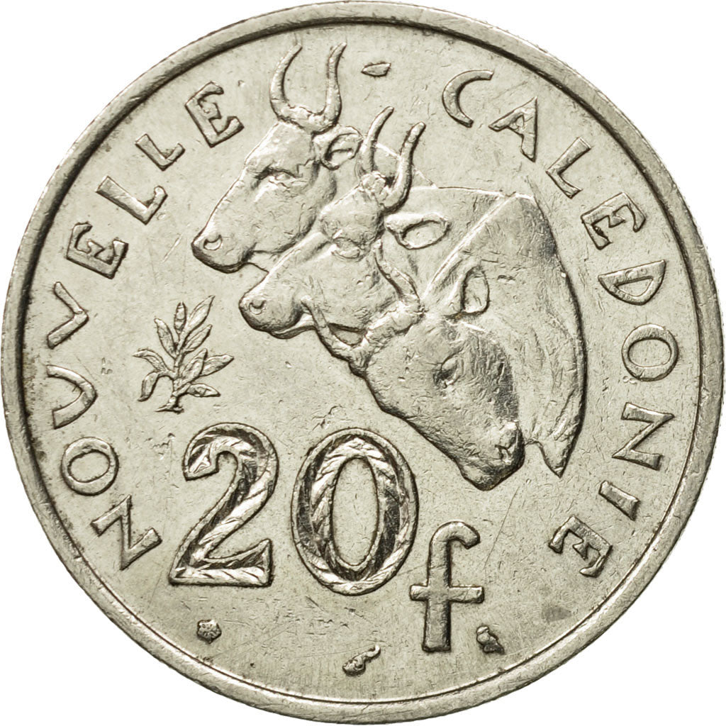 Moneda, Nueva Caledonia, 20 Francs, 1967, Paris, BC+, Níquel, KM:6