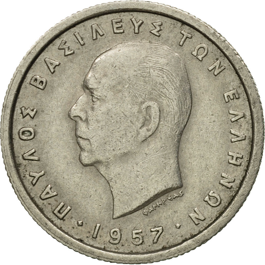 Moneta, Grecia, Paul I, 50 Lepta, 1957, BB, Rame-nichel, KM:80