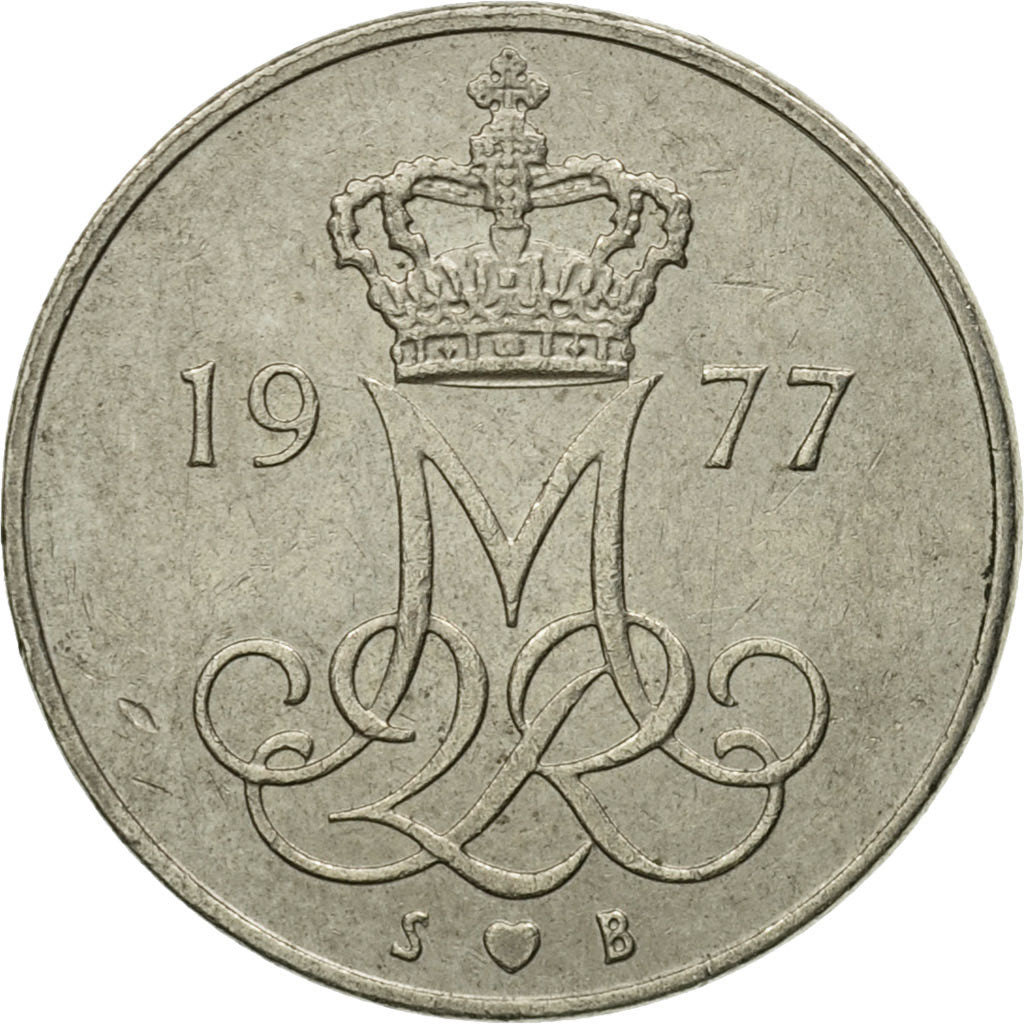 Coin, Denmark, Margrethe II, 10 Öre, 1977, Copenhagen, VF(30-35)
