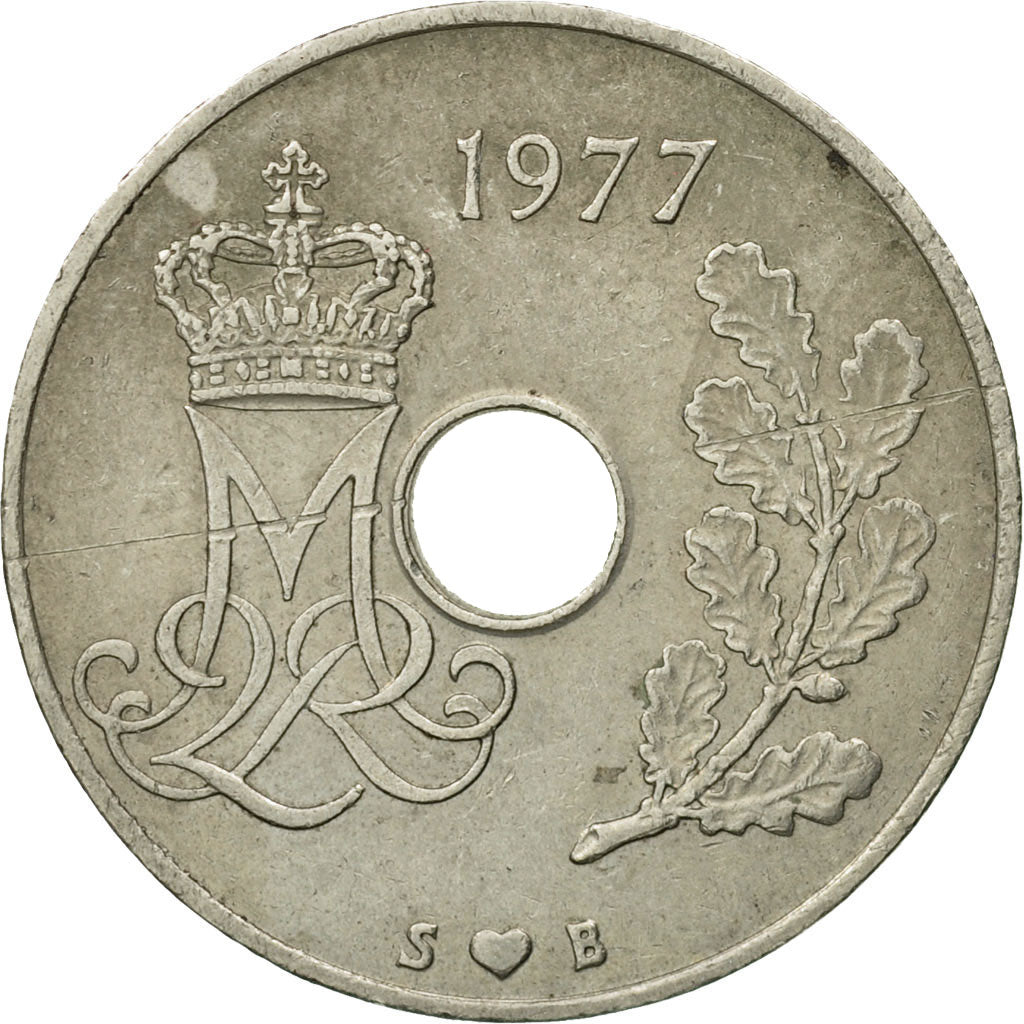 Coin, Denmark, Margrethe II, 25 Öre, 1977, Copenhagen, VF(30-35)