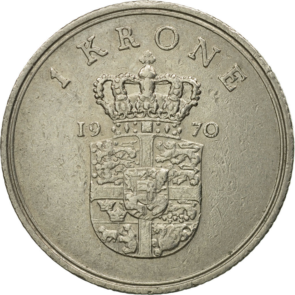 Coin, Denmark, Frederik IX, Krone, 1970, Copenhagen, VF(30-35), Copper-nickel