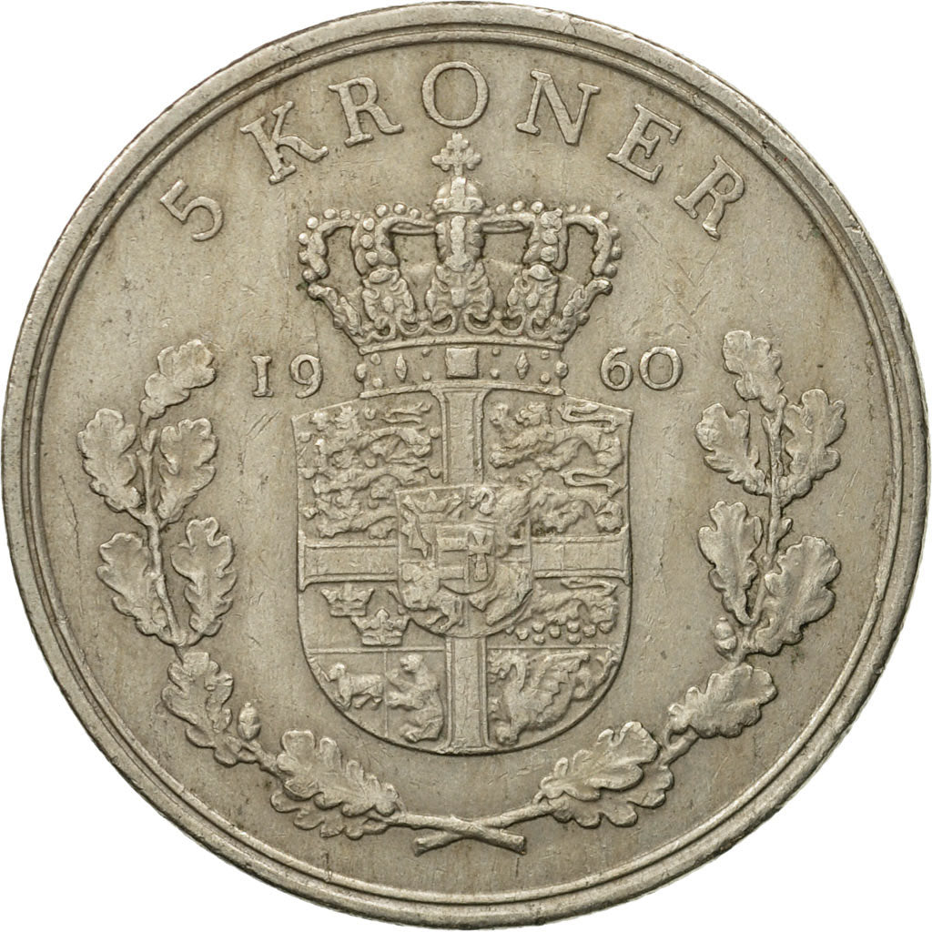 Coin, Denmark, Frederik IX, 5 Kroner, 1960, Copenhagen, VF(30-35)