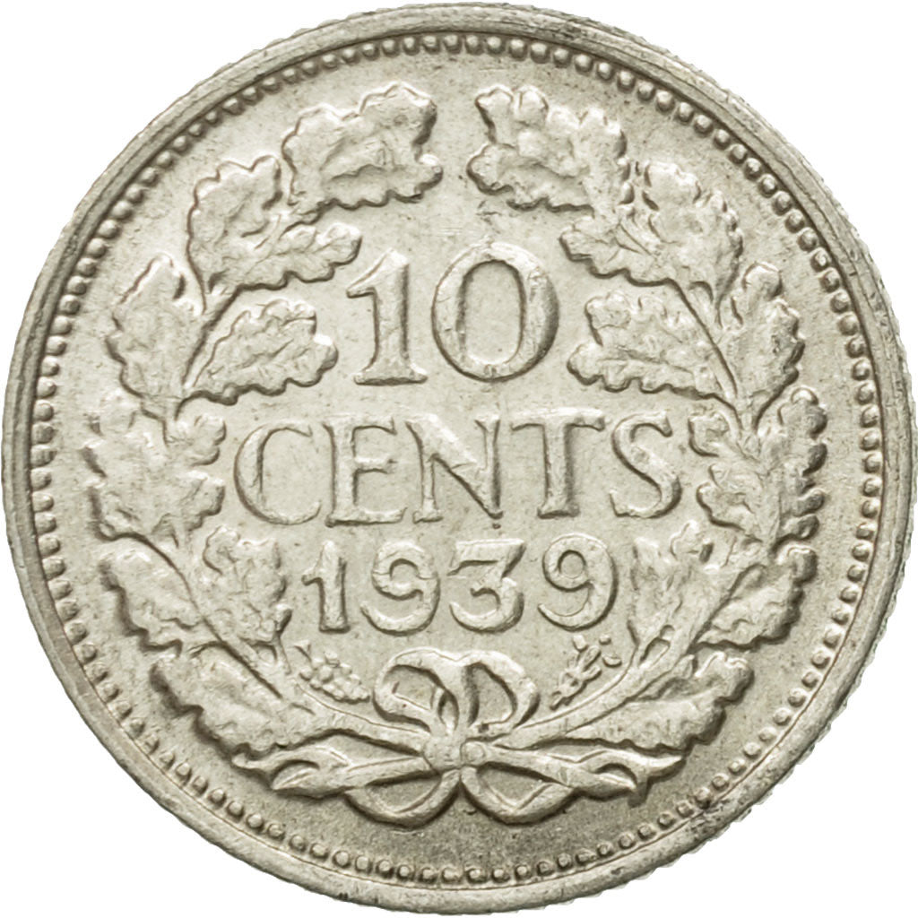 Coin, Netherlands, Wilhelmina I, 10 Cents, 1939, AU(50-53), Silver, KM:163
