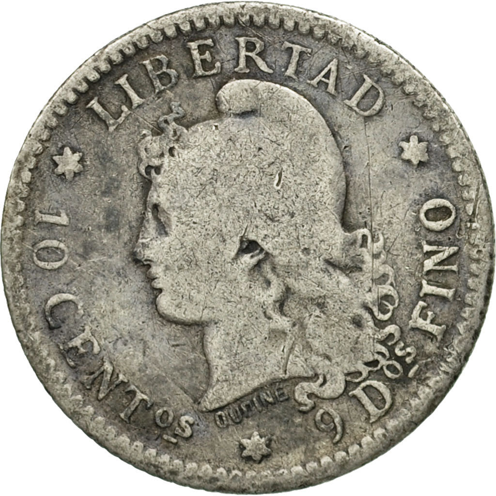 Moneta, Argentina, 10 Centavos, 1883, MB, Argento, KM:26