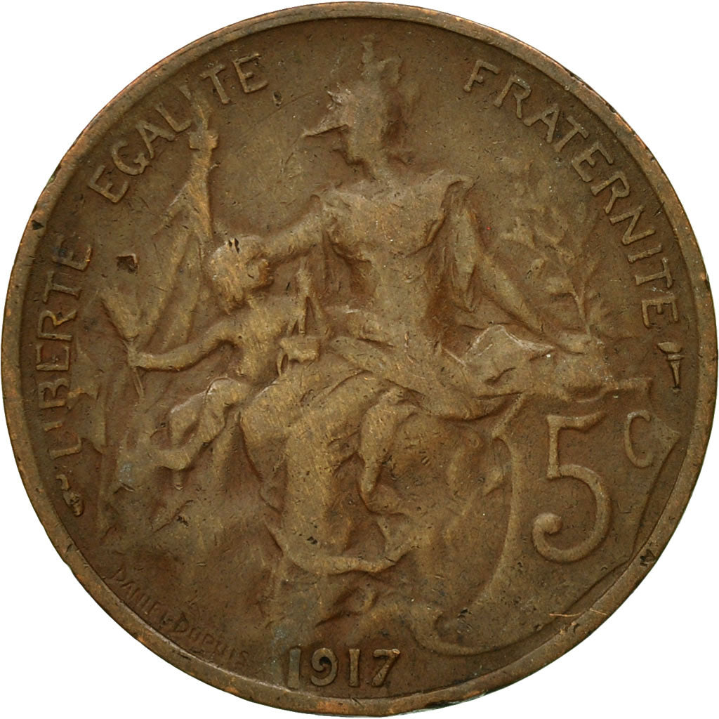 Moneta, Francia, Dupuis, 5 Centimes, 1917, Paris, MB+, Bronzo, KM:842