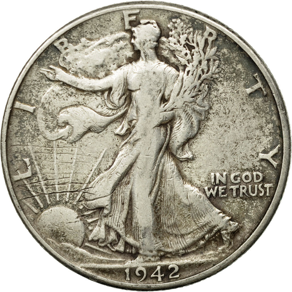 Coin, United States, Walking Liberty Half Dollar, Half Dollar, 1942, U.S. Mint