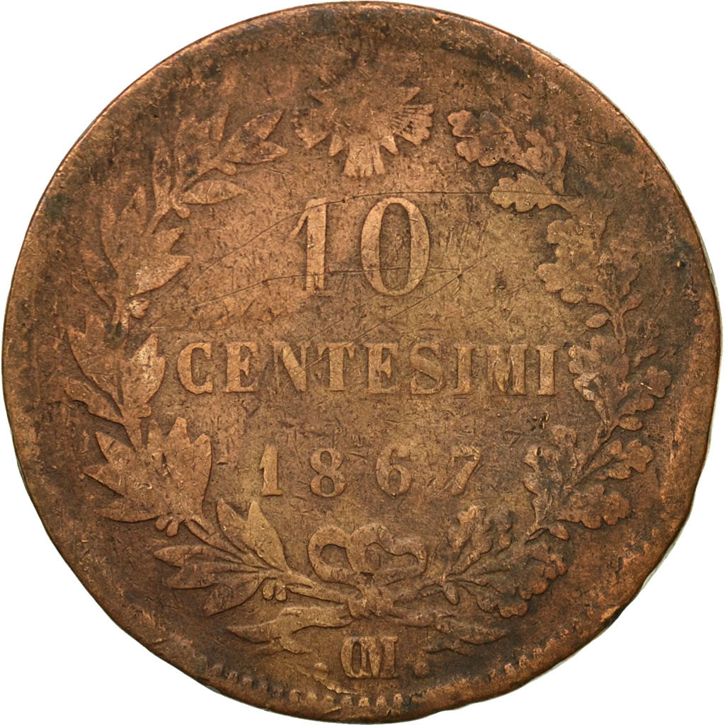 Monnaie, Italie, Vittorio Emanuele II, 10 Centesimi, 1867, Strasbourg, TB+