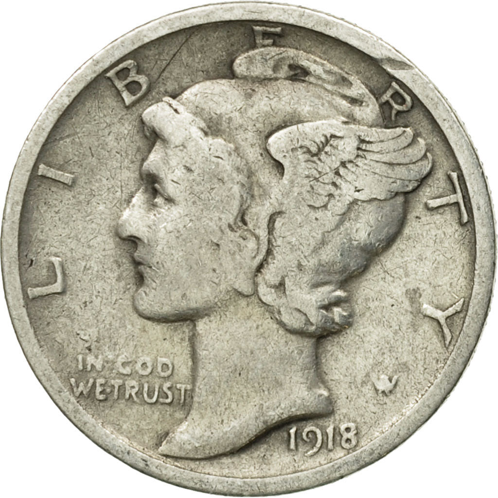 Moneta, Stati Uniti, Mercury Dime, Dime, 1918, U.S. Mint, San Francisco, MB+