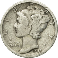Moneta, Stati Uniti, Mercury Dime, Dime, 1918, U.S. Mint, San Francisco, MB+