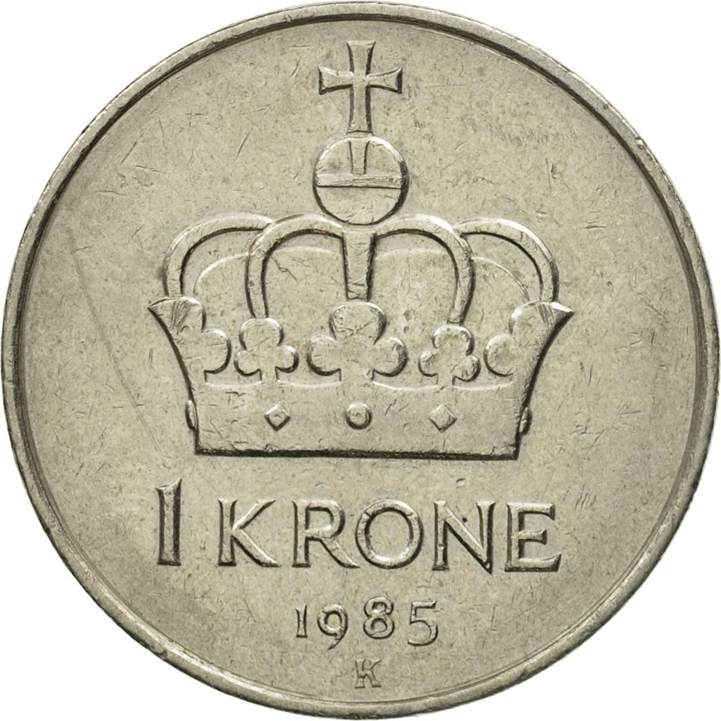 Moneda, Noruega, Olav V, Krone, 1985, MBC, Cobre - níquel, KM:419