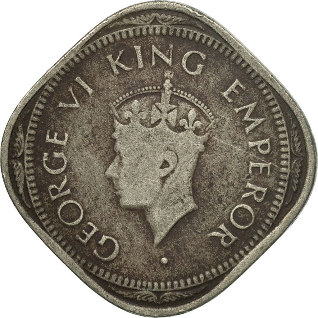 Moneda, INDIA BRITÁNICA, George VI, 2 Annas, 1947, BC+, Cobre - níquel, KM:542