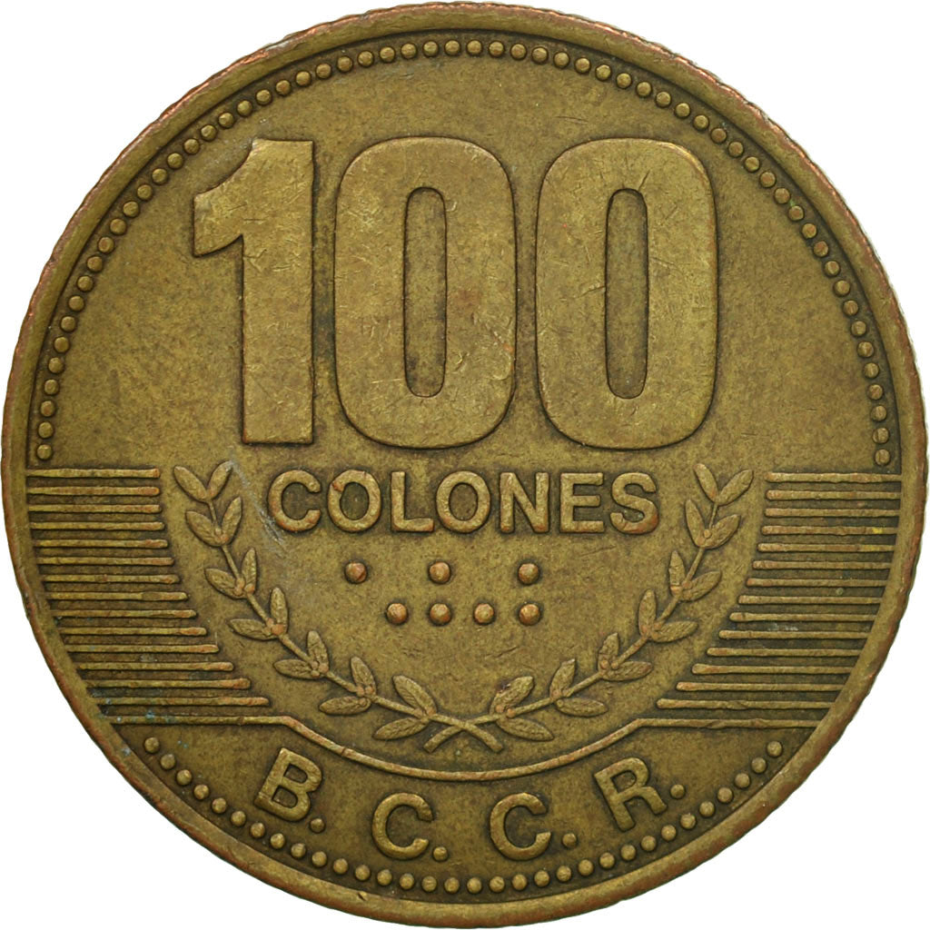 Moneta, Costa Rica, 100 Colones, 2007, MB+, Acciaio placcato ottone, KM:240a