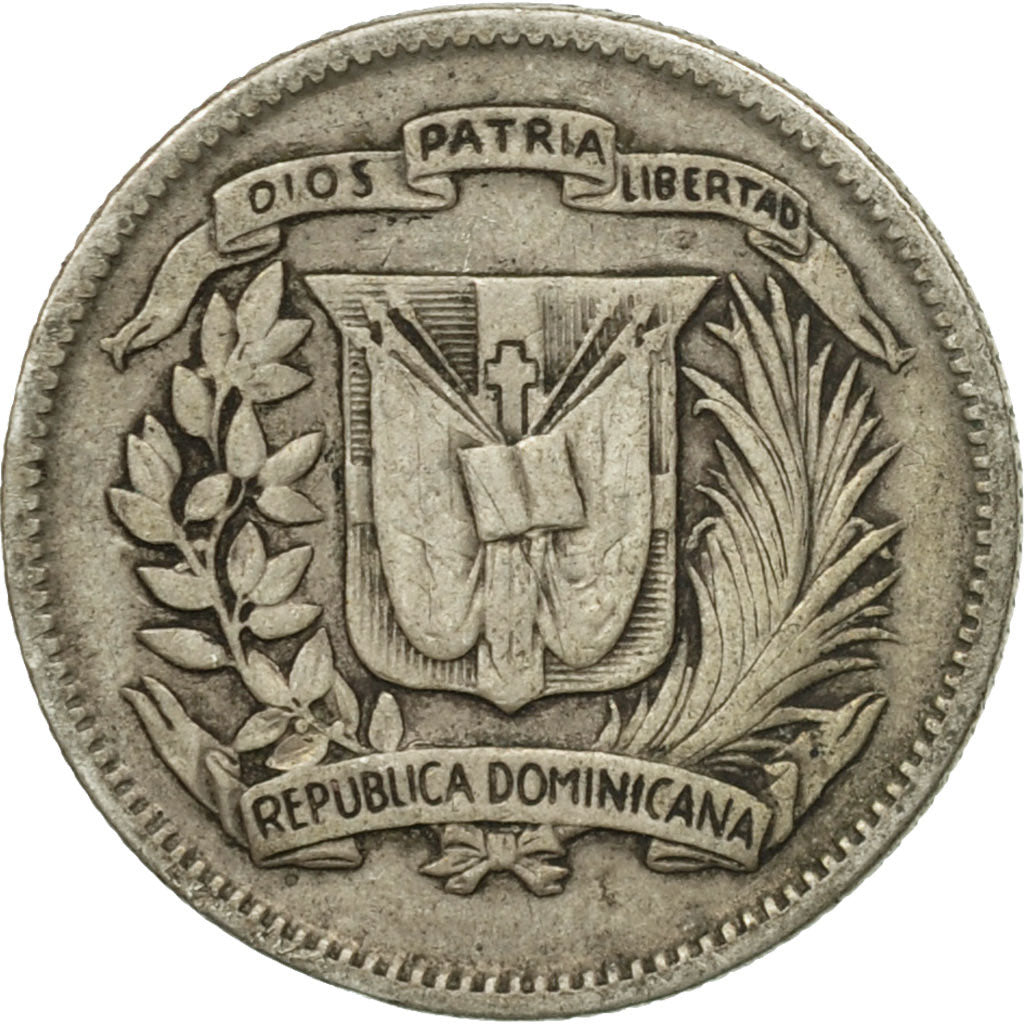 Moneda, República Dominicana, 10 Centavos, 1942, BC+, Plata, KM:19