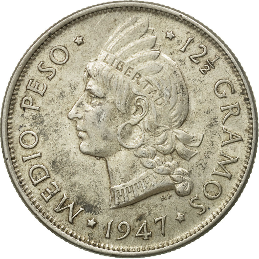 Monnaie, Dominican Republic, 1/2 Peso, 1947, TB+, Argent, KM:21