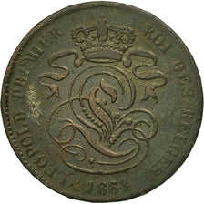 Moneta, Belgia, Leopold I, 2 Centimes, 1864, VF(20-25), Miedź, KM:4.2