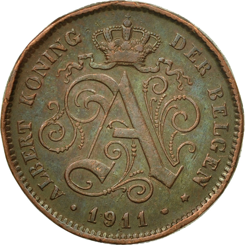 Moneta, Belgio, Albert I, 2 Centimes, 1911, MB+, Rame, KM:65