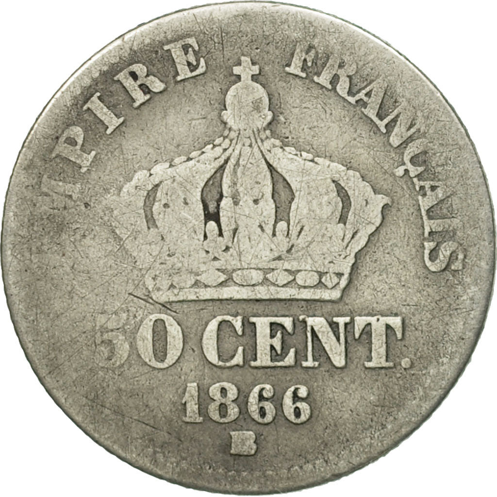 Moneta, Francia, Napoleon III, Napoléon III, 50 Centimes, 1866, Strasbourg, MB