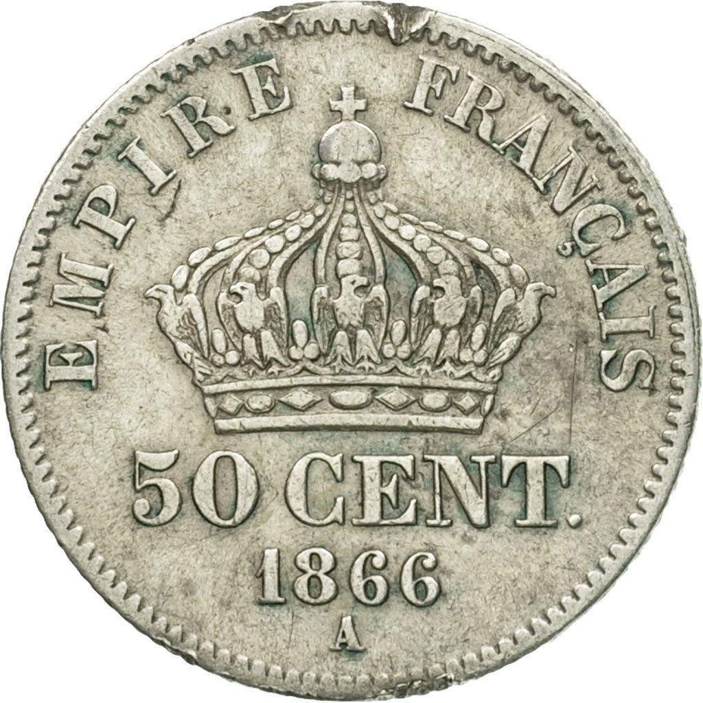 Munten, Frankrijk, Napoleon III, Napoléon III, 50 Centimes, 1866, Paris, FR+