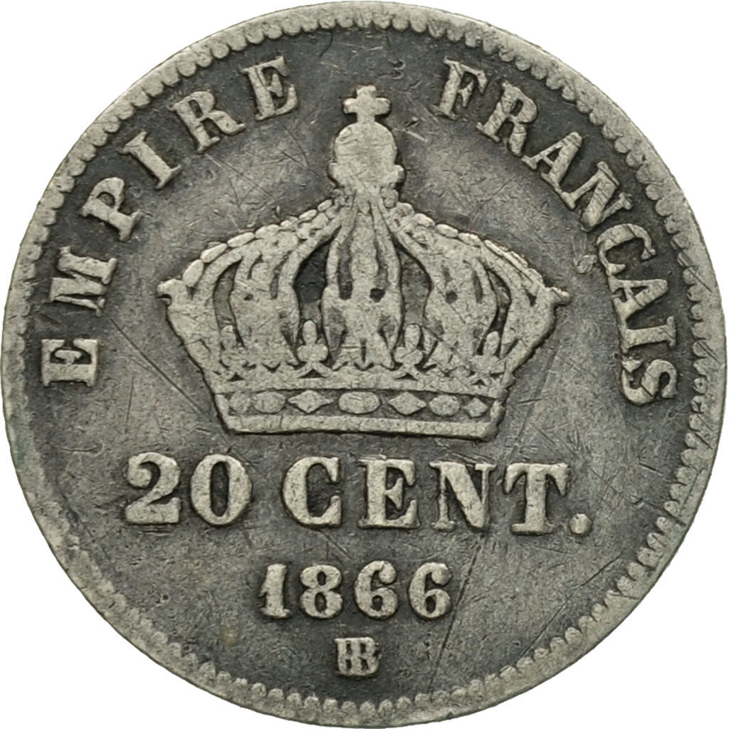 Moneta, Francja, Napoleon III, Napoléon III, 20 Centimes, 1866, Strasbourg