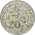 Moneda, Nueva Caledonia, 20 Francs, 1986, Paris, BC+, Níquel, KM:12