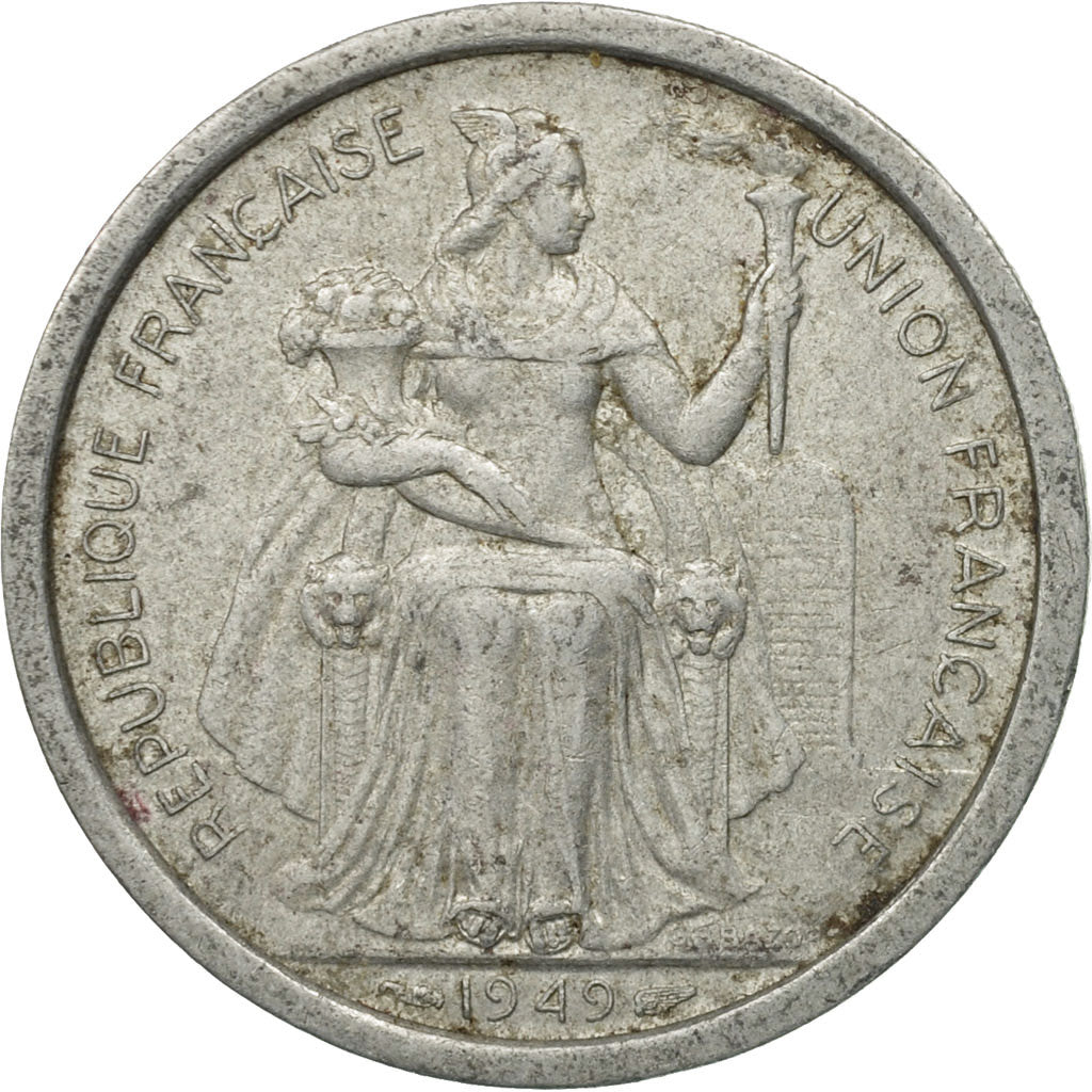 Monnaie, FRENCH OCEANIA, 2 Francs, 1949, TB+, Aluminium, KM:3