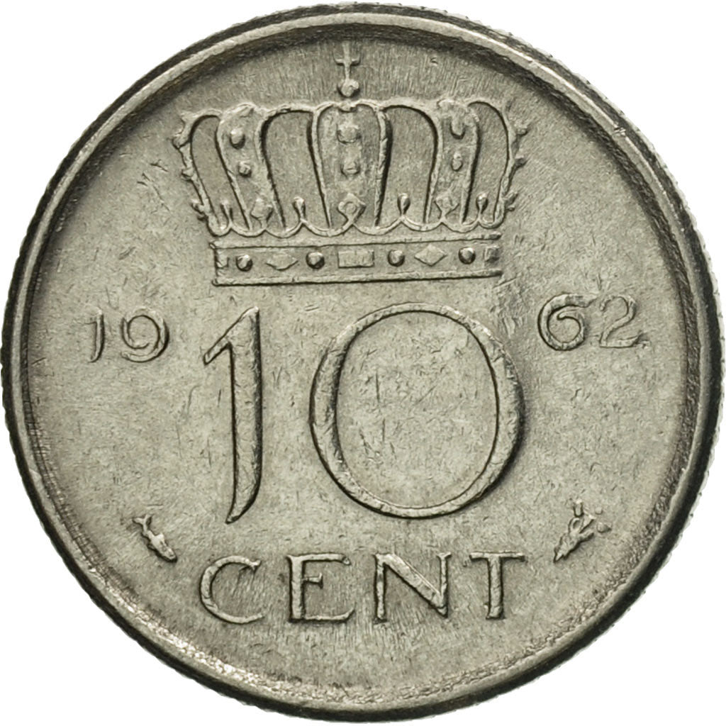 Coin, Netherlands, Juliana, 10 Cents, 1962, EF(40-45), Nickel, KM:182