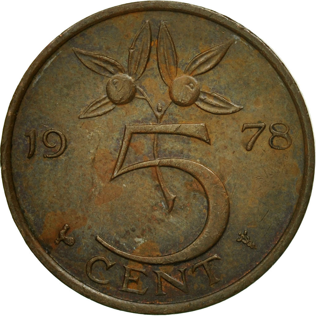 Moneda, Países Bajos, Juliana, 5 Cents, 1978, BC+, Bronce, KM:181
